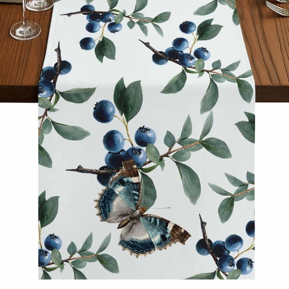 Table Runners 70 Inches Long Dress Scarves, Blueberry Spring Leaves Farmhouse Coffee/Dining/Kitchen Table Decor, Holiday Table Runner, Farmhouse Botanical Branches 13x70 Inch