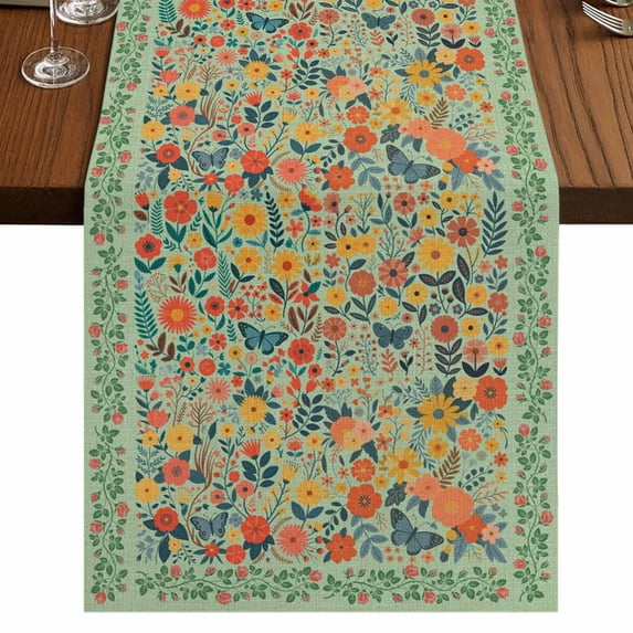 Table Runners 70 Inches Long Dress Scarves, Boho Green Flowers Farmhouse Coffee/Dining/Kitchen Table Decor, Holiday Table Runner, Spring Abstract Watercolor Floral Leaf 13x70 Inch