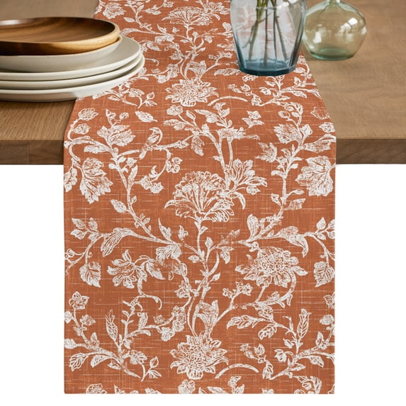 Table Runners 70 Inches Long Dress Scarves, Botanical Rose Farmhouse Coffee/Dining/Kitchen Table Decor, Holiday Table Runner, Vintage Burnt Orange Floral Leaf Farmhouse 13x70 Inch