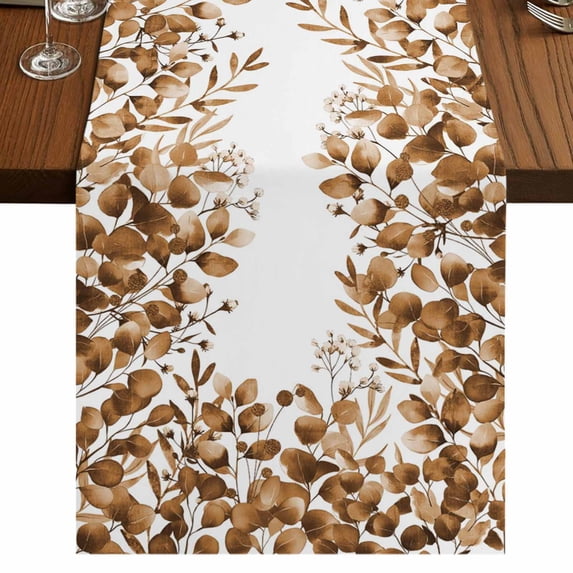 Table Runners 70 Inches Long Dress Scarves, Brown Eucalyptus Leaves Farmhouse Coffee/Dining/Kitchen Table Decor, Holiday Table Runner, Spring Summer Botanical 13x70 Inch