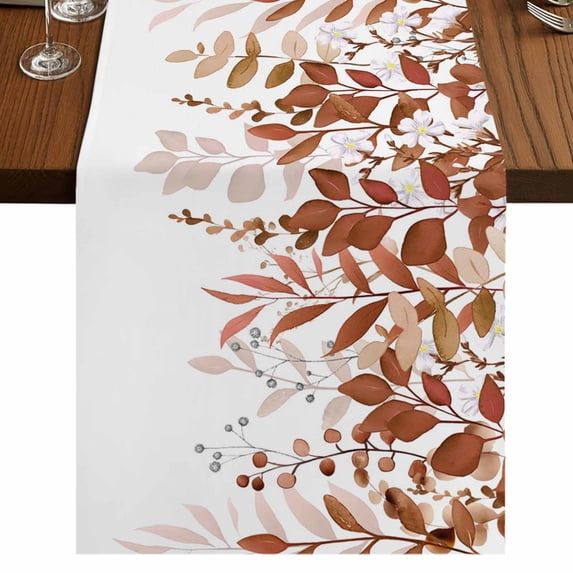 Table Runners 70 Inches Long Dress Scarves, Brown Leaves Farmhouse Coffee/Dining/Kitchen Table Decor, Holiday Table Runner, Summer Botanical 13x70 Inch