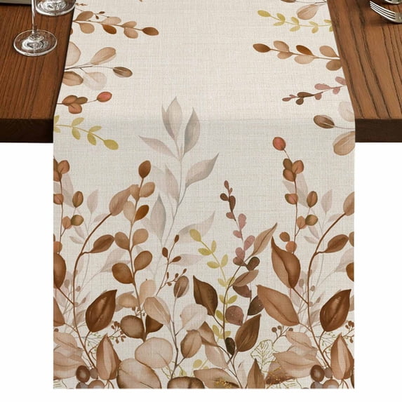 Table Runners 70 Inches Long Dress Scarves, Brown Orange Eucalyptus Farmhouse Coffee/Dining/Kitchen Table Decor, Holiday Table Runner, Farmhouse Weeping Leaves Linen 13x70 Inch
