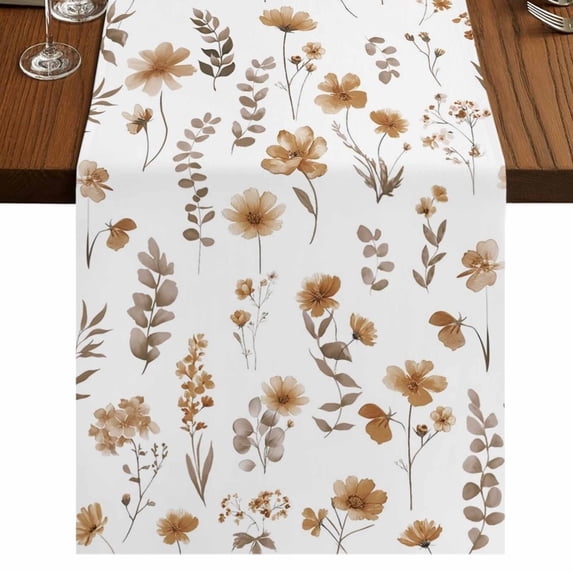Table Runners 70 Inches Long Dress Scarves, Brown Spring Floral Farmhouse Coffee/Dining/Kitchen Table Decor, Holiday Table Runner, Flowers Leaves Elegant Pastoral 13x70 Inch