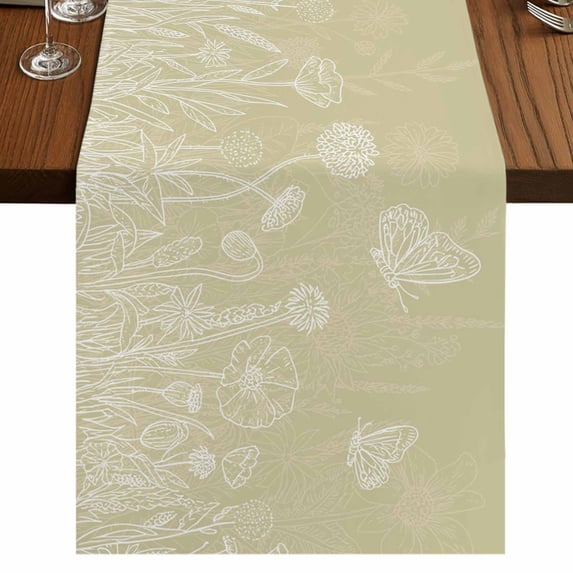 Table Runners 70 Inches Long Dress Scarves, Brown Wildflowers Farmhouse Coffee/Dining/Kitchen Table Decor, Holiday Table Runner, Modern Floral Butterfly Plant 13x70 Inch