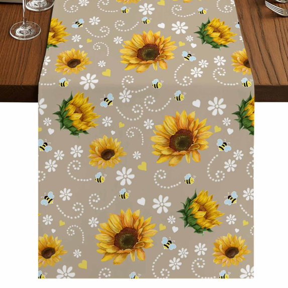 Table Runners 70 Inches Long Dress Scarves, Brown Yellow Sunflower Farmhouse Coffee/Dining/Kitchen Table Decor, Holiday Table Runner, Summer Botanical Farmhouse Floral 13x70 Inch