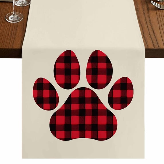 Table Runners 70 Inches Long Dress Scarves, Buffalo Plaid Paw Farmhouse Coffee/Dining/Kitchen Table Decor, Holiday Table Runner, Cute Cats Pets Pawprints Farmhouse Retro 13x70 Inch