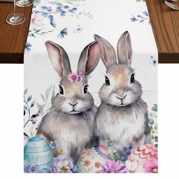 Table Runners 70 Inches Long Dress Scarves, Bunny Easter Farmhouse Coffee/Dining/Kitchen Table Decor, Holiday Table Runner, Eucalyptus Leaves Spring Floral Eggs Weeping 13x70 Inch