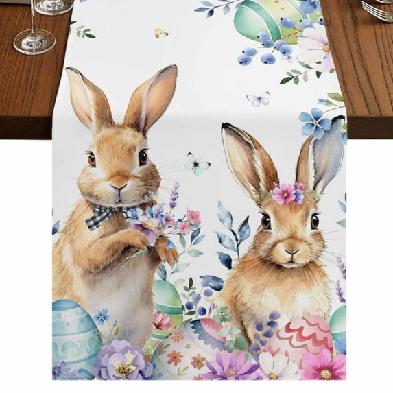 Table Runners 70 Inches Long Dress Scarves, Bunny Easter Farmhouse Coffee/Dining/Kitchen Table Decor, Holiday Table Runner, Spring Floral Eggs Eucalyptus Leaves Weeping 13x70 Inch