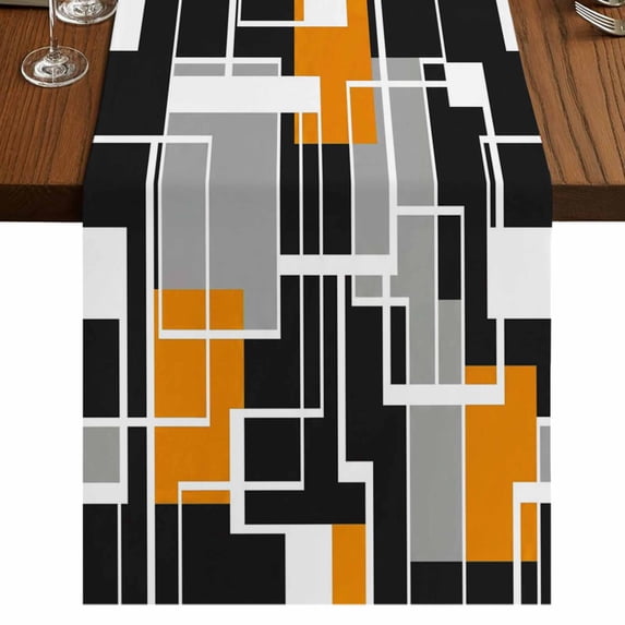 Table Runners 70 Inches Long Dress Scarves, Burnt Orange Black Geometric Farmhouse Coffee/Dining/Kitchen Table Decor, Holiday Table Runner, Modern Color Block Abstract 13x70 Inch