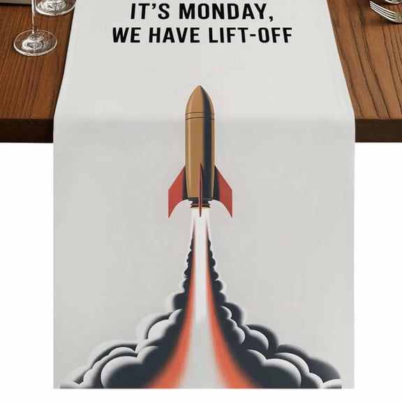 Table Runners 70 Inches Long Dress Scarves, Cartoon Rockets Farmhouse Coffee/Dining/Kitchen Table Decor, Holiday Table Runner, Letters It's Monday We Have Lift-off 13x70 Inch