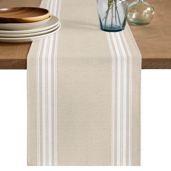 Table Runners 70 Inches Long Dress Scarves, Cream Striped Farmhouse Coffee/Dining/Kitchen Table Decor, Holiday Table Runner, Farmhouse Beige White Stripes Aesthetics 13x70 Inch