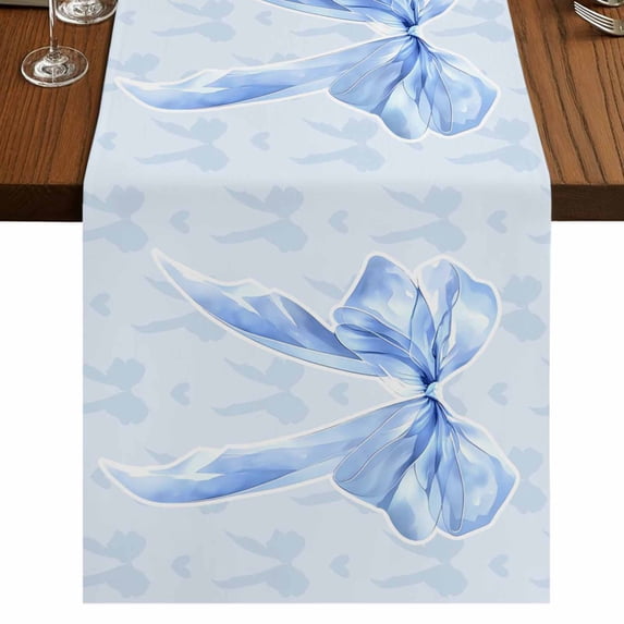 Table Runners 70 Inches Long Dress Scarves, Cute Bow Farmhouse Coffee/Dining/Kitchen Table Decor, Holiday Table Runner, Blue Bowknot Minimalist Solid Color 13x70 Inch