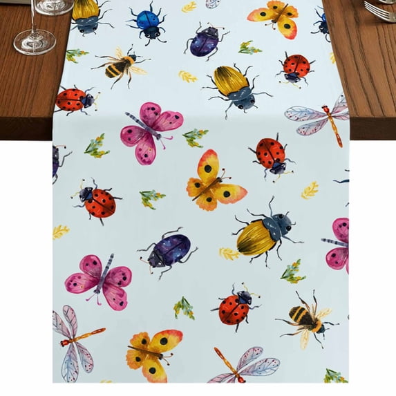 Table Runners 70 Inches Long Dress Scarves, Cute Butterfly Dragonfly Farmhouse Coffee/Dining/Kitchen Table Decor, Holiday Table Runner, Farmhouse Botanical Floral Blue 13x70 Inch