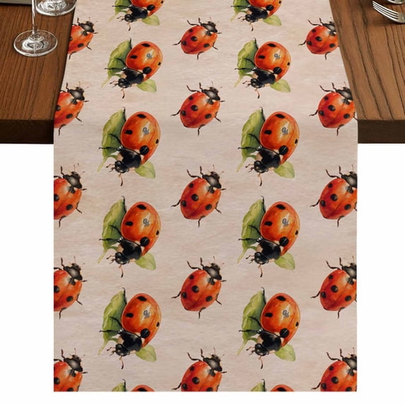 Table Runners 70 Inches Long Dress Scarves, Cute Ladybugs Farmhouse Coffee/Dining/Kitchen Table Decor, Holiday Table Runner, Spring Botanical Leaves Vintage 13x70 Inch