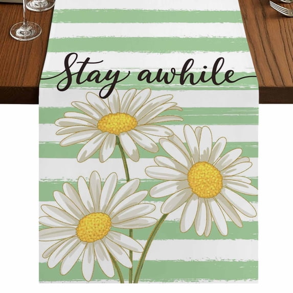 Table Runners 70 Inches Long Dress Scarves, Daisy Flower Farmhouse Coffee/Dining/Kitchen Table Decor, Holiday Table Runner, Watercolor Farmhouse Country Floral Stripe 13x70 Inch