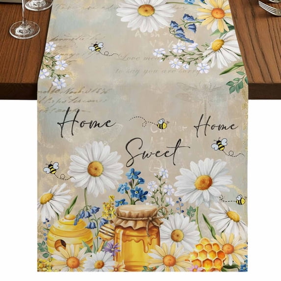 Table Runners 70 Inches Long Dress Scarves, Daisy Spring Floral Farmhouse Coffee/Dining/Kitchen Table Decor, Holiday Table Runner, Farmhouse Botanical Bees Elegant 13x70 Inch