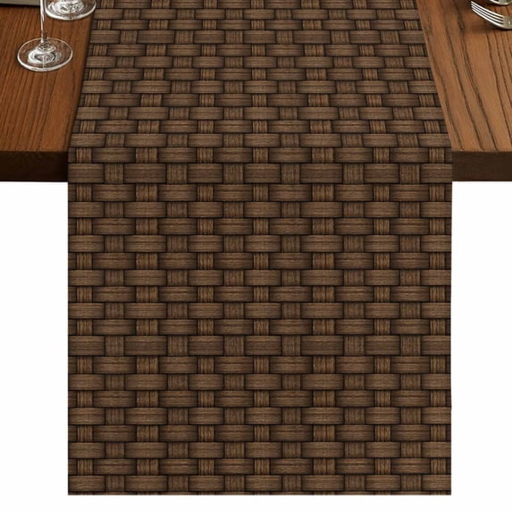 Table Runners 70 Inches Long Dress Scarves, Dark Brown Rattan Farmhouse Coffee/Dining/Kitchen Table Decor, Holiday Table Runner, Vintage Abstract Wicker Texture 13x70 Inch