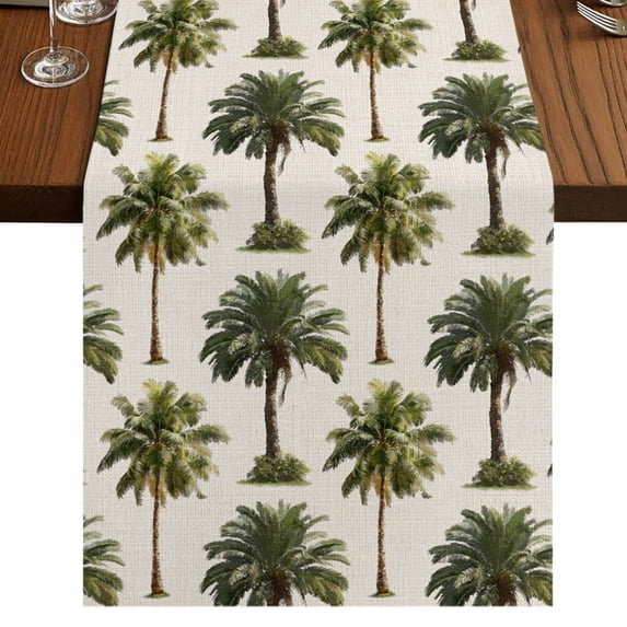 Table Runners 70 Inches Long Dress Scarves, Date Palm Trees Farmhouse Coffee/Dining/Kitchen Table Decor, Holiday Table Runner, Retro Summer Tropical Trees Plants Beige 13x70 Inch