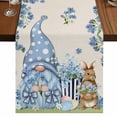 thumbnail image 1 of Table Runners 70 Inches Long Dress Scarves, Easter Farmhouse Coffee/Dining/Kitchen Table Decor, Holiday Table Runner, Farmhouse Retro Spring Rabbits Gnomes Blue Flowers 13x70 Inch, 1 of 9
