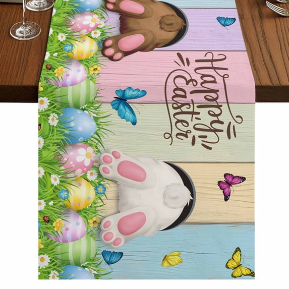 Table Runners 70 Inches Long Dress Scarves, Easter Farmhouse Coffee/Dining/Kitchen Table Decor, Holiday Table Runner, Spring Easter Eggs Bunny Colorful Wooden Grain 13x70 Inch