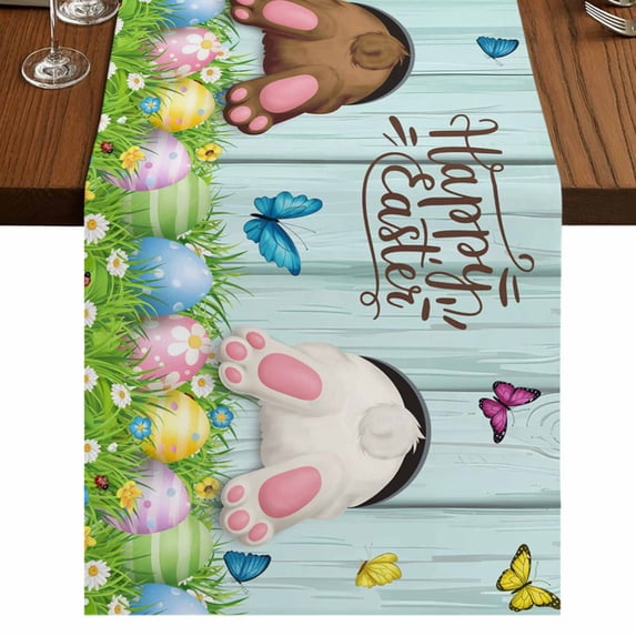Table Runners 70 Inches Long Dress Scarves, Easter Farmhouse Coffee/Dining/Kitchen Table Decor, Holiday Table Runner, Spring Easter Eggs Bunny Farmhouse Wooden Grain 13x70 Inch