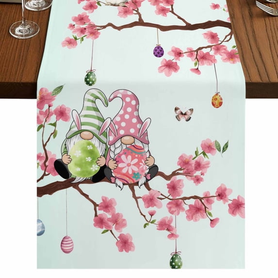 Table Runners 70 Inches Long Dress Scarves, Easter Farmhouse Coffee/Dining/Kitchen Table Decor, Holiday Table Runner, Spring Gnomes Blossoms Flowers Colorful Eggs 13x70 Inch
