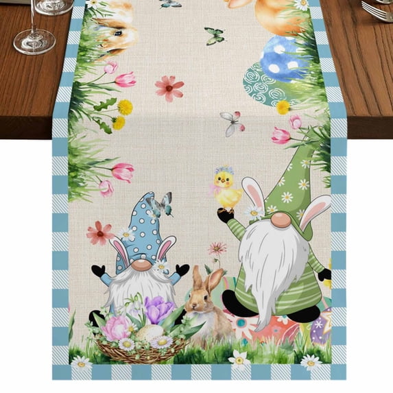 Table Runners 70 Inches Long Dress Scarves, Easter Farmhouse Coffee/Dining/Kitchen Table Decor, Holiday Table Runner, Spring Gnomes Bunny Butterfly Duck Floral Plaid 13x70 Inch