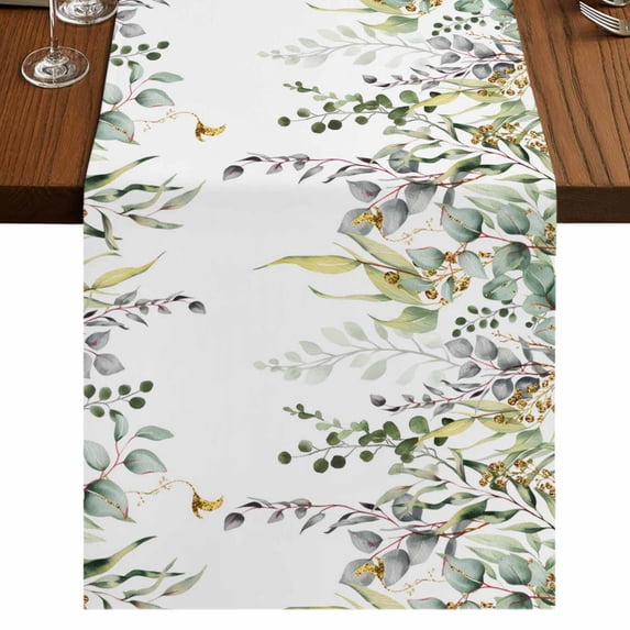 Table Runners 70 Inches Long Dress Scarves, Eucalyptus Farmhouse Coffee/Dining/Kitchen Table Decor, Holiday Table Runner, Sage Green Botanical Weeping Leaf 13x70 Inch