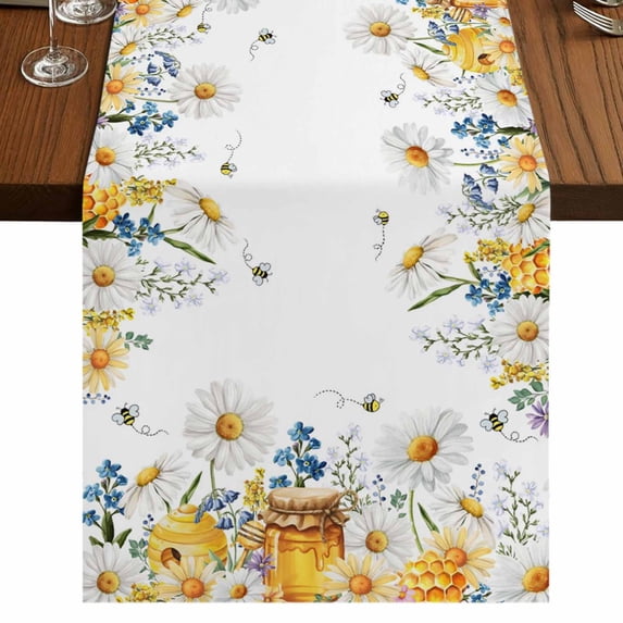 Table Runners 70 Inches Long Dress Scarves, Eucalyptus Leaves Farmhouse Coffee/Dining/Kitchen Table Decor, Holiday Table Runner, Daisy Flower Spring Watercolor Country Floral Bee 13x70 Inch