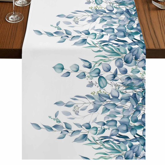 Table Runners 70 Inches Long Dress Scarves, Eucalyptus Leaves Farmhouse Coffee/Dining/Kitchen Table Decor, Holiday Table Runner, Light Blue Summer Botanical Weeping 13x70 Inch