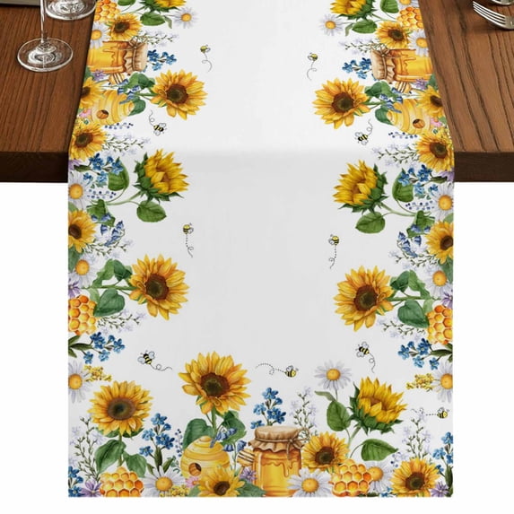 Table Runners 70 Inches Long Dress Scarves, Eucalyptus Leaves Farmhouse Coffee/Dining/Kitchen Table Decor, Holiday Table Runner, Sunflowers Spring Watercolor Country Floral Bee 13x70 Inch