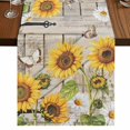 thumbnail image 1 of Table Runners 70 Inches Long Dress Scarves, Farm Flowers Farmhouse Coffee/Dining/Kitchen Table Decor, Holiday Table Runner, Retro Sunflowers Barn Doors Butterfly Wood Board 13x70 Inch, 1 of 9