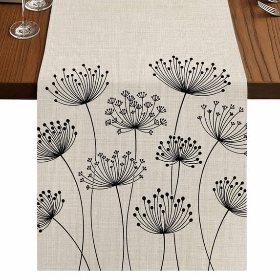 Table Runners 70 Inches Long Dress Scarves, Farmhouse Dandelion Farmhouse Coffee/Dining/Kitchen Table Decor, Holiday Table Runner, Spring Modern Country Flower Black Beige 13x70 Inch