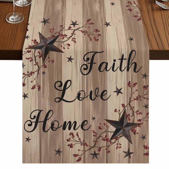 Table Runners 70 Inches Long Dress Scarves, Farmhouse Star Brown Farmhouse Coffee/Dining/Kitchen Table Decor, Holiday Table Runner, Retro Branches Berry Wooden Grain 13x70 Inch