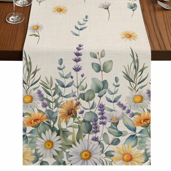 Table Runners 70 Inches Long Dress Scarves, Floral Eucalyptus Leaves Farmhouse Coffee/Dining/Kitchen Table Decor, Holiday Table Runner, Daisy Summer Botanical Rustic 13x70 Inch