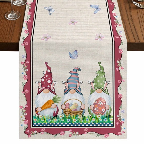Table Runners 70 Inches Long Dress Scarves, Gnomes Easter Farmhouse Coffee/Dining/Kitchen Table Decor, Holiday Table Runner, Eggs Tulips Spring Floral Rustic 13x70 Inch