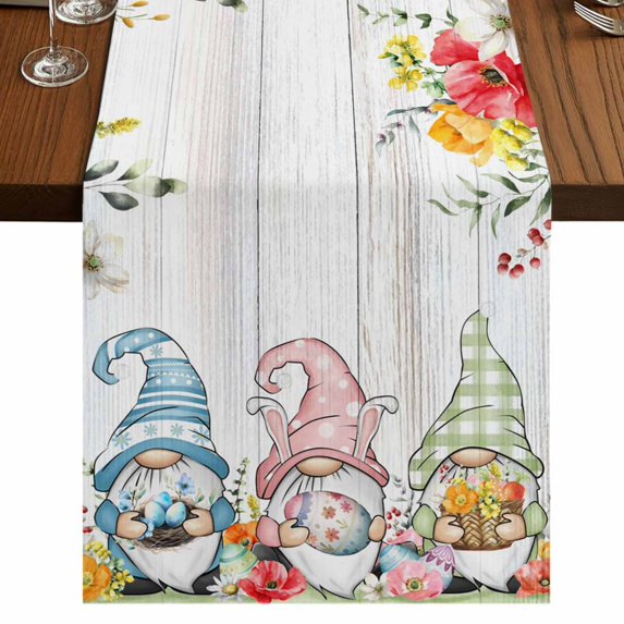 Table Runners 70 Inches Long Dress Scarves, Gnomes Easter Farmhouse Coffee/Dining/Kitchen Table Decor, Holiday Table Runner, Eucalyptus Spring Floral Eggs Leaves Wooden 13x70 Inch