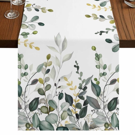 Table Runners 70 Inches Long Dress Scarves, Green Eucalyptus Farmhouse Coffee/Dining/Kitchen Table Decor, Holiday Table Runner, Watercolor Spring Weeping Botanical 13x70 Inch