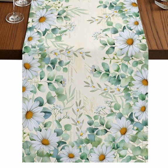 Table Runners 70 Inches Long Dress Scarves, Green Eucalyptus Leaves Farmhouse Coffee/Dining/Kitchen Table Decor, Holiday Table Runner, Spring Daily Flowers Plants Beige 13x70 Inch