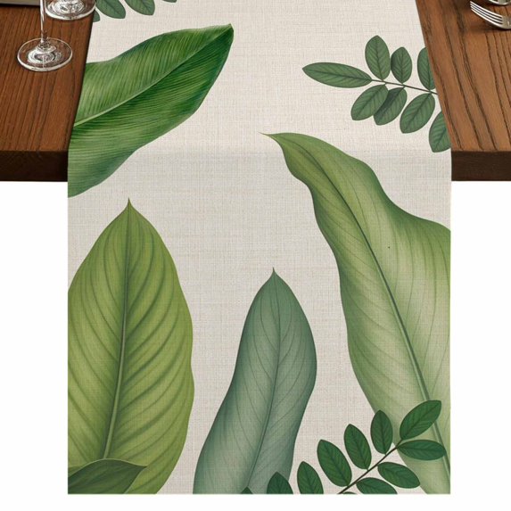 Table Runners 70 Inches Long Dress Scarves, Green Leaves Farmhouse Coffee/Dining/Kitchen Table Decor, Holiday Table Runner, Tropical Summer Botanical Watercolor Elegant Rustic 13x70 Inch