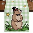 thumbnail image 1 of Table Runners 70 Inches Long Dress Scarves, Groundhog Day Farmhouse Coffee/Dining/Kitchen Table Decor, Holiday Table Runner, Green Plaid Spring Botanical Star Yellow 13x70 Inch, 1 of 9