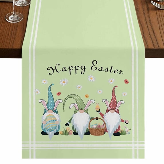 Table Runners 70 Inches Long Dress Scarves, Happy Easter Farmhouse Coffee/Dining/Kitchen Table Decor, Holiday Table Runner, Cute Gnomes Eggs Spring Daisy Flowers Green 13x70 Inch