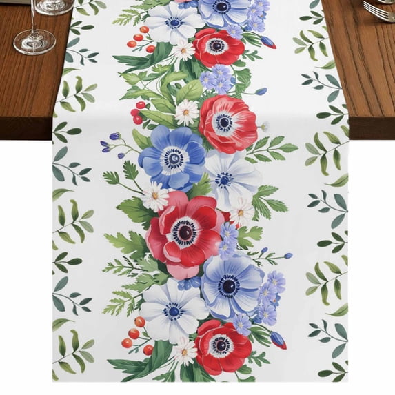 Table Runners 70 Inches Long Dress Scarves, Independence Day Farmhouse Coffee/Dining/Kitchen Table Decor, Holiday Table Runner, 4th of July Patriotic Flowers Leaves 13x70 Inch