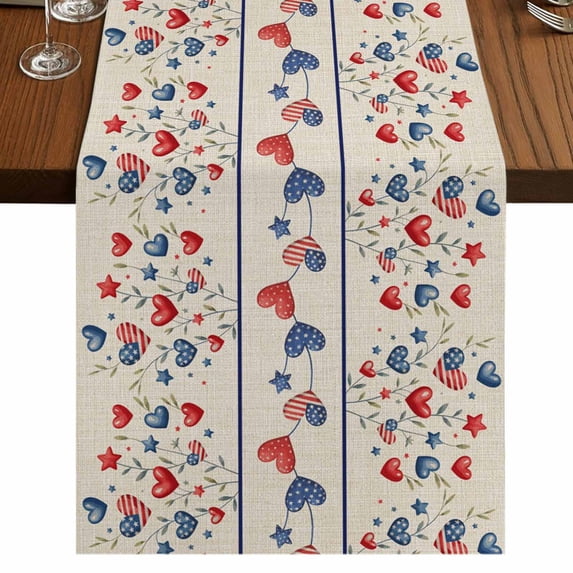 Table Runners 70 Inches Long Dress Scarves, Independence Day Farmhouse Coffee/Dining/Kitchen Table Decor, Holiday Table Runner, 4th of July Red Blue Strip Love Burlap 13x70 Inch