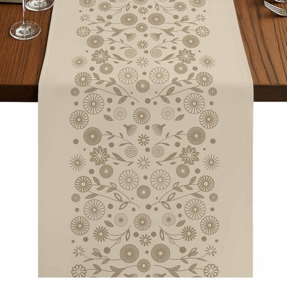 Table Runners 70 Inches Long Dress Scarves, Japanese Farmhouse Coffee/Dining/Kitchen Table Decor, Holiday Table Runner, Beige Farmhouse Retro Floral Leaf Pattern 13x70 Inch