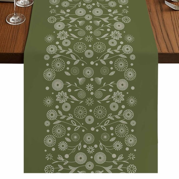 Table Runners 70 Inches Long Dress Scarves, Japanese Farmhouse Coffee/Dining/Kitchen Table Decor, Holiday Table Runner, Green Rustic Retro Pastoral Floral Leaves 13x70 Inch