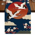 thumbnail image 1 of Table Runners 70 Inches Long Dress Scarves, Japanese Style Farmhouse Coffee/Dining/Kitchen Table Decor, Holiday Table Runner, Modern Cranes Cherry Flower Wave Navy Blue 13x70 Inch, 1 of 9