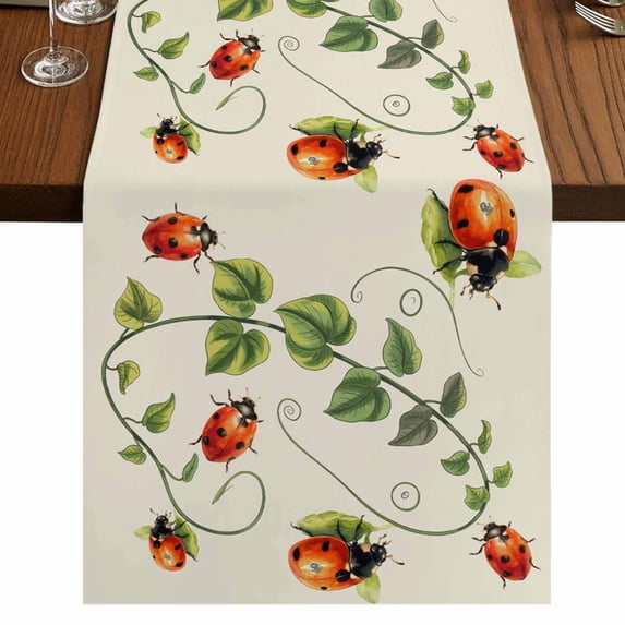 Table Runners 70 Inches Long Dress Scarves, Ladybugs Eucalyptus Farmhouse Coffee/Dining/Kitchen Table Decor, Holiday Table Runner, Spring Botanical Leaves Green 13x70 Inch