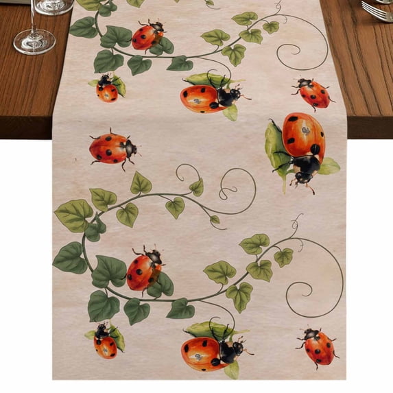 Table Runners 70 Inches Long Dress Scarves, Ladybugs Eucalyptus Leaves Farmhouse Coffee/Dining/Kitchen Table Decor, Holiday Table Runner, Spring Botanical Vintage 13x70 Inch