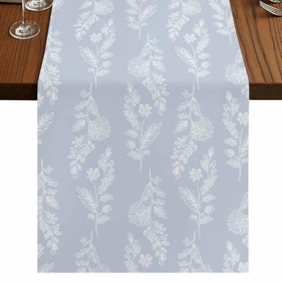 Table Runners 70 Inches Long Dress Scarves, Light Blue Botanical Farmhouse Coffee/Dining/Kitchen Table Decor, Holiday Table Runner, Pastoral Elegant Spring Floral 13x70 Inch